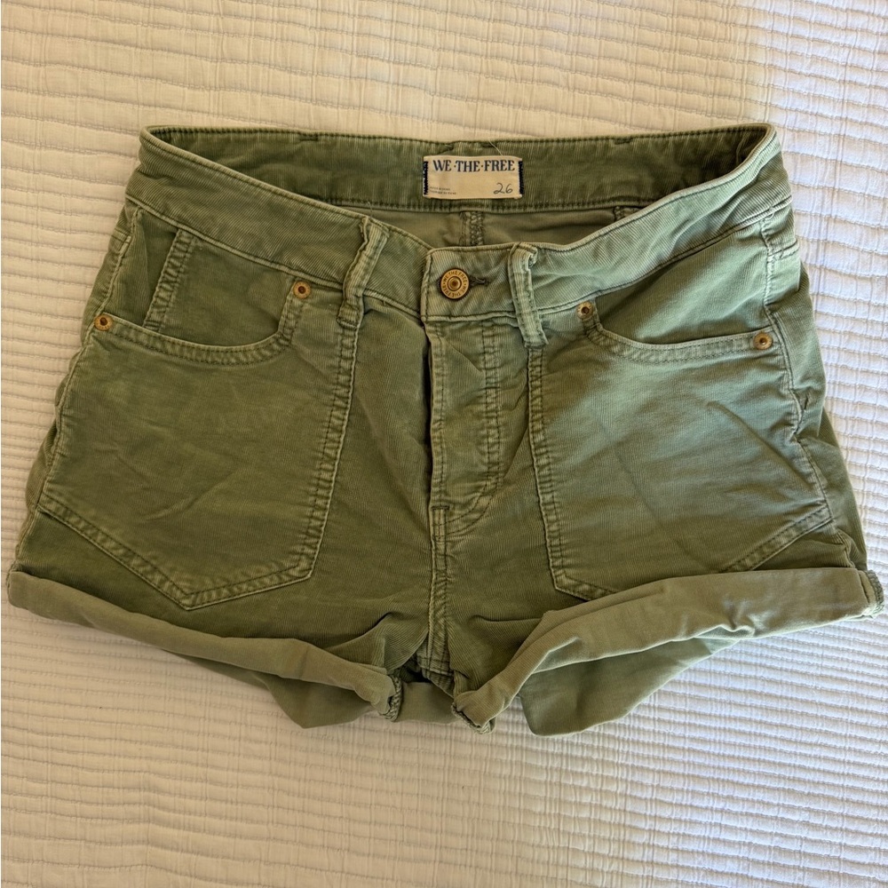 We The Free Olive Cotton Roll Hem Shorts